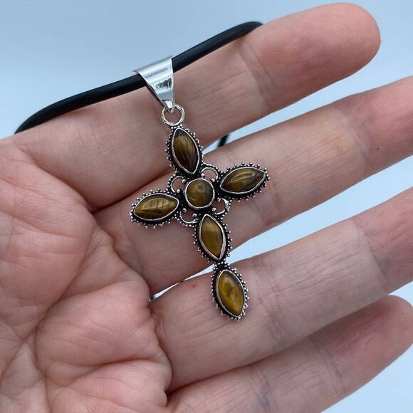 Tiger Eye Cross Silver Necklace - Picture 3 of 3